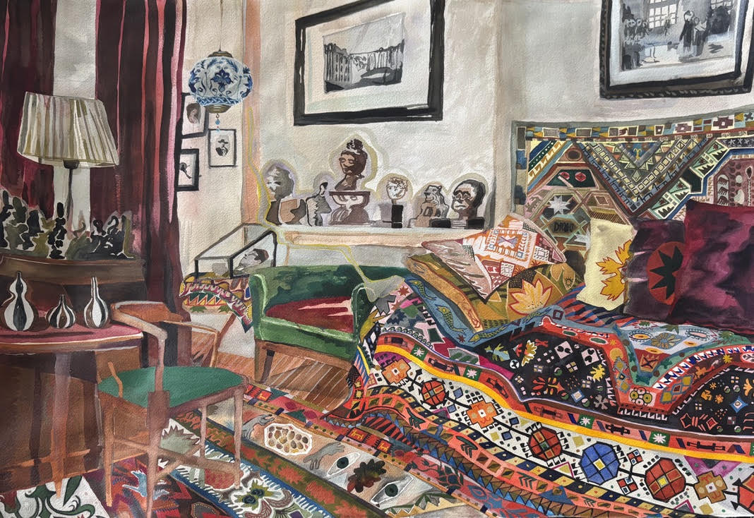 Freud's Office, watercolor on paper
