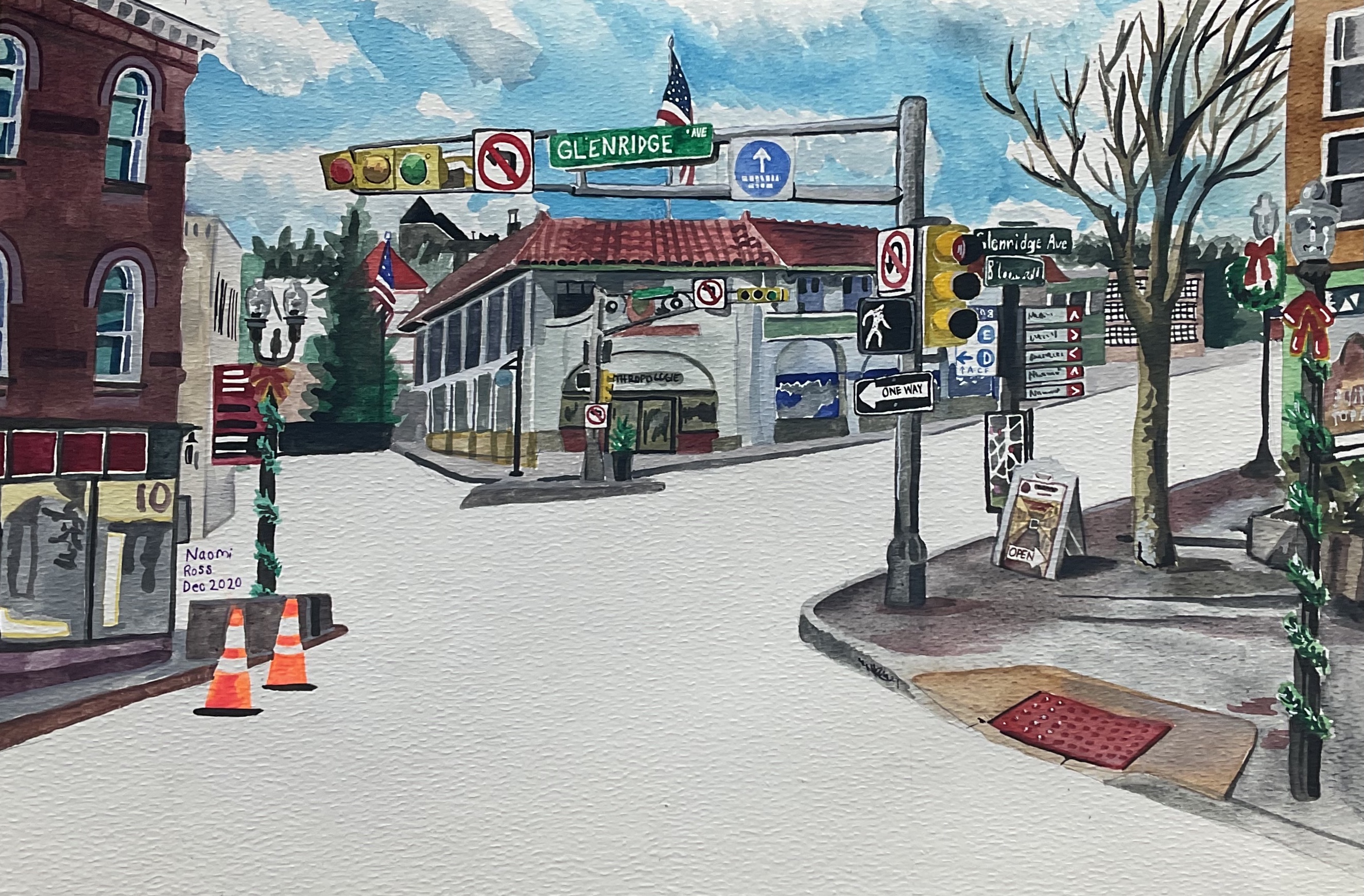 Freud's Office, watercolor on paper